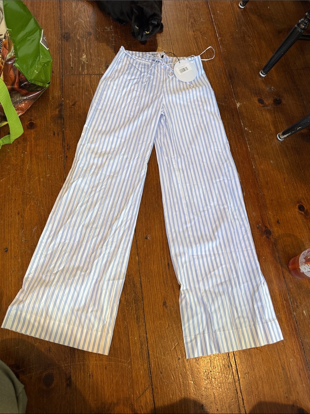 Princess Polly Low Rise Striped Blue and White Wide-Leg Chinos